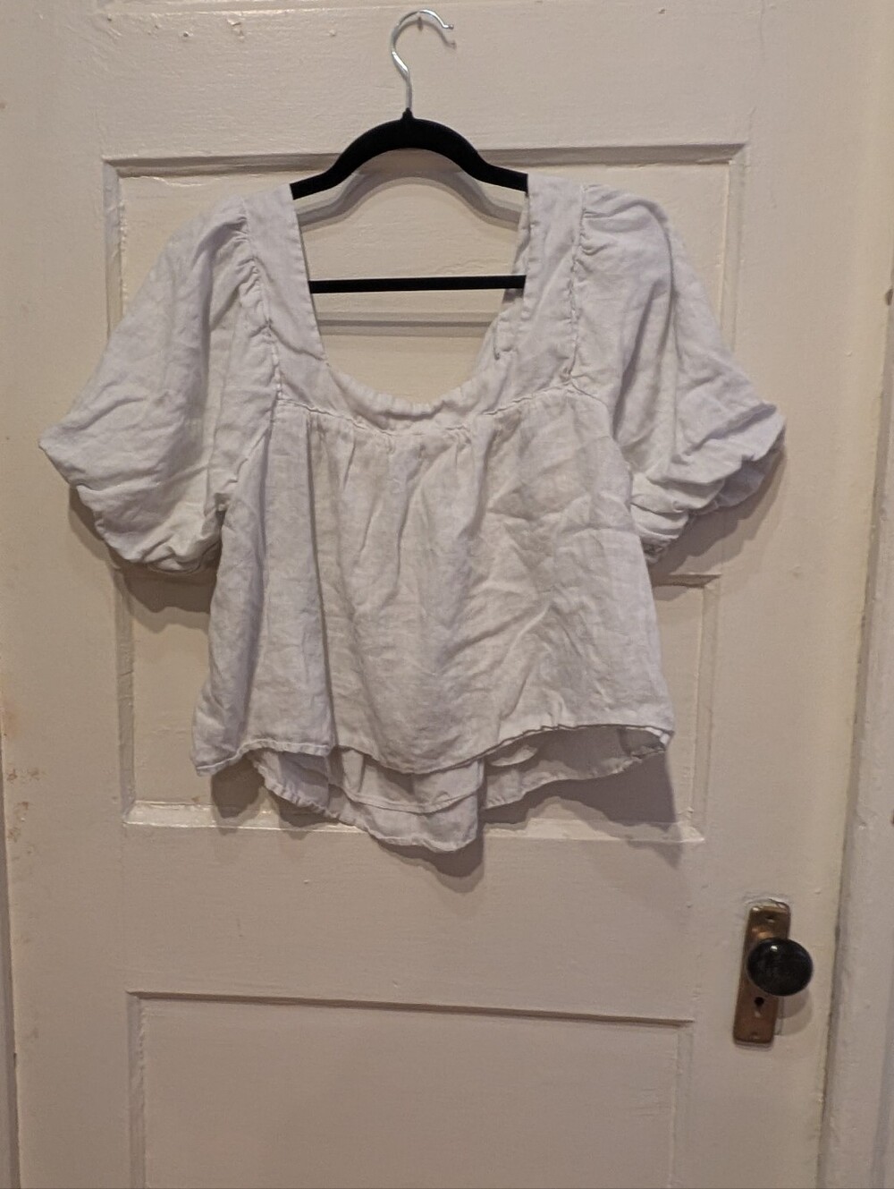 Lightweight White Puff Sleeve European Flax Linen Blend Top